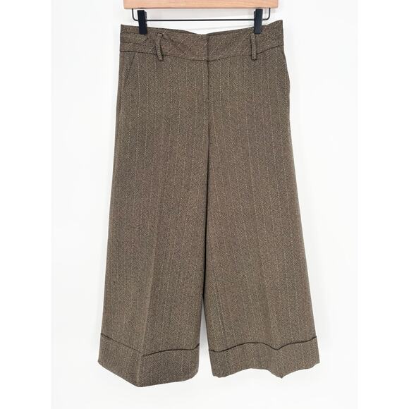 Loft 100% Wool Brown Wide Leg Pinstripe Cropped Ankle Pants Size 4 - Picture 1 of 5
